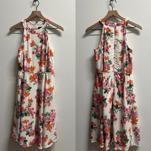 Ann Taylor Floral Flare Pink and Orange Dress